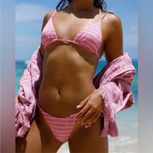 L*Space Bikini Swimsuit Brittany Top Lennox Bottom Electric Pink Stripe XL NWT